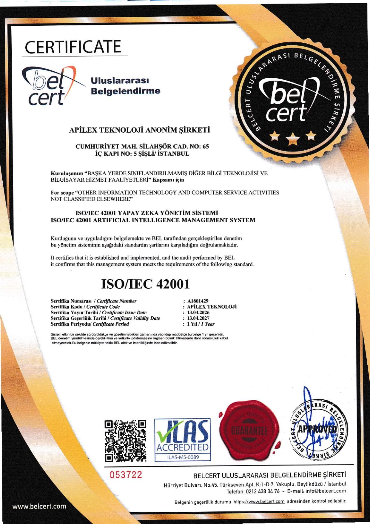 Certificado ISO/IEC 42001 da Apilex